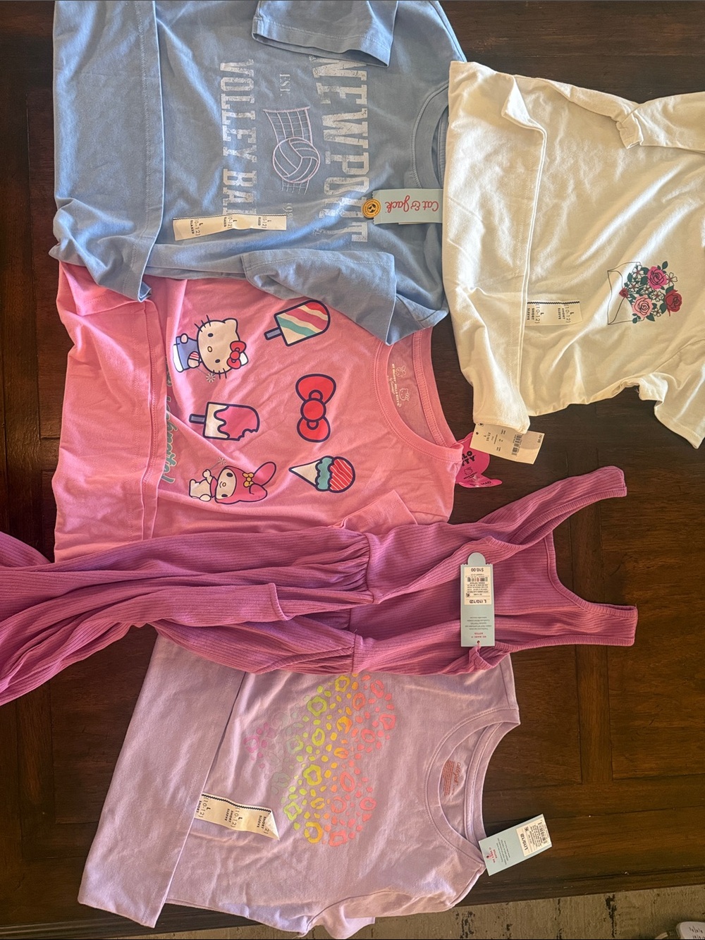 Graphic Tees (4) and sleeveless dress, Size 10/12